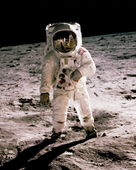 An astronaut sitting inside a rocket