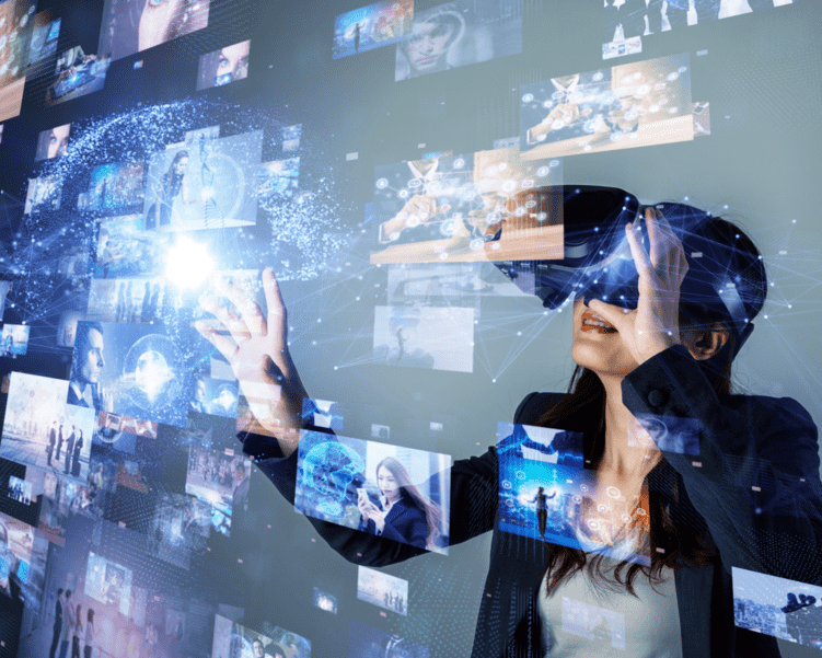 A woman seing an alternate reality using vr glasses